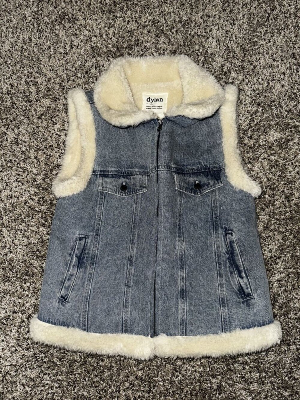 Dylan LA NWT Blue Faux Shearling Denim Vest Sherpa Trucker S
